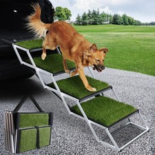 DGSL Dog Ramp for Car, Extra Wide 4 Steps Stairs for Truck, Folding Steps for...