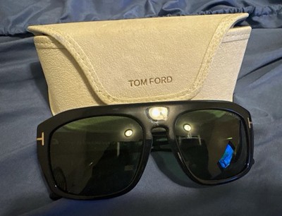 Tom Ford Men s Black Plastic Square Sunglasses Green Tinted Lenses w/ Case