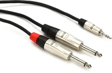 Hosa HMP-010Y Pro Stereo Breakout Cable - 3.5mm TRS Male to Dual 1/4" TS Male -
