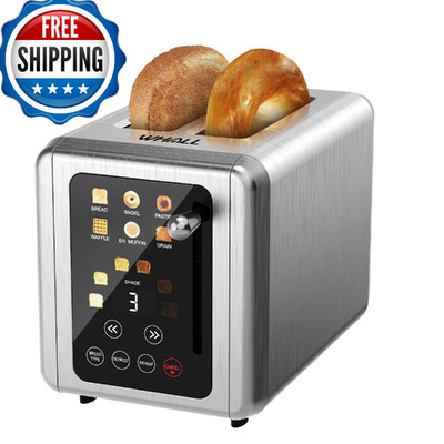 WHALL Touch Screen Toaster 2 Slice Stainless Steel Digital Timer 6 Bread 6 Shade