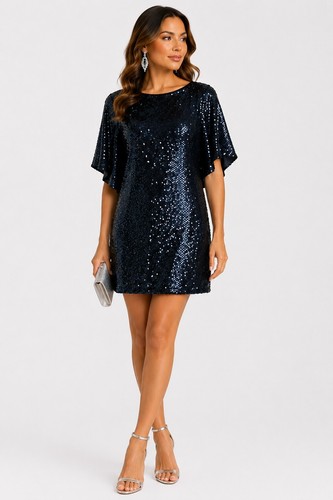 Vintage Y2K Cache Navy Sequin Cocktail Dress Women 6 NWOT