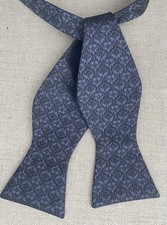 Silk Hi-Tie Bow Tie Blue Black Floral Geometric Self-Tie Hand Made Italy 2.5"