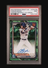 Carson Benge 2024 Bowman Draft 1st Bowman Chrome Sapphire Auto Green /99 PSA 9