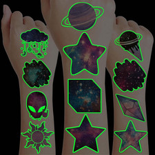 Neon Luminous Glow in the Dark Galaxy Temporary Tattoos Stickers for Kids Boys G