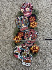 Beaded Sugar Skull  Flowers Table Runner Day Of The Dead Halloween Colorful