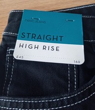 Ladies Jeans Black Denim Uk 16R Next Straight Leg High Rise Front Split Leg New