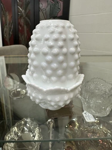 Fenton Vintage Fairy Lamp White Milk Glass Hobnail Light Candle Holder 4.5" READ