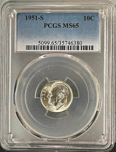 1951 S 10C Roosevelt Dime PCGS MS65-Blast White GEM