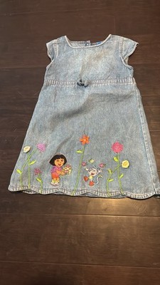 Nick Jr Dora the Explorer Blue Denim Embroidered A-Line Dress Girls 6X