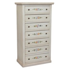 CASSETTIERA SETTIMINO IN LEGNO 7 CASSETTI  BIANCO ANTICATO DECORATO FIORI