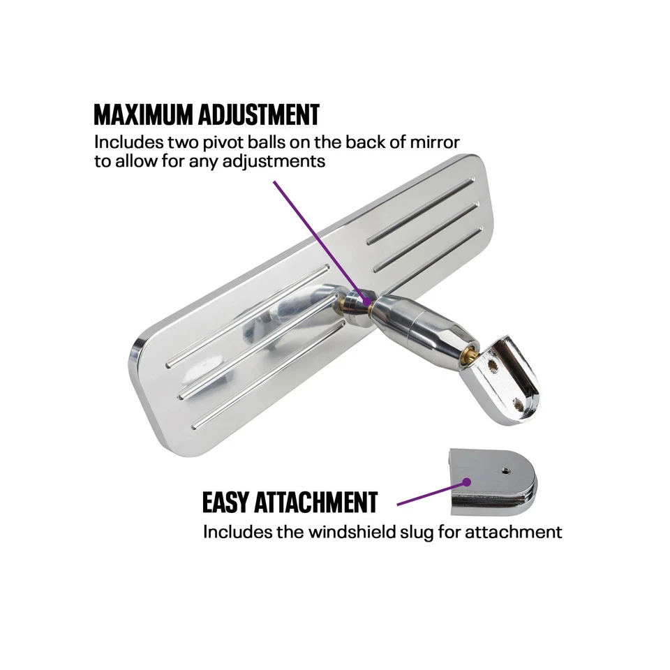 Polished Ball Milled Billet Aluminum Interior Rear View Mirror, 9.25” x 2.38” - Image 4 of 4