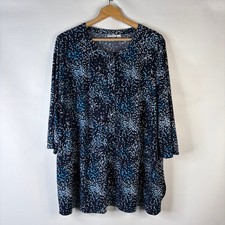 Croft  Barrow Womens Tunic Top Size 2X Navy Blue Abstract Dots 3/4 Sleeve