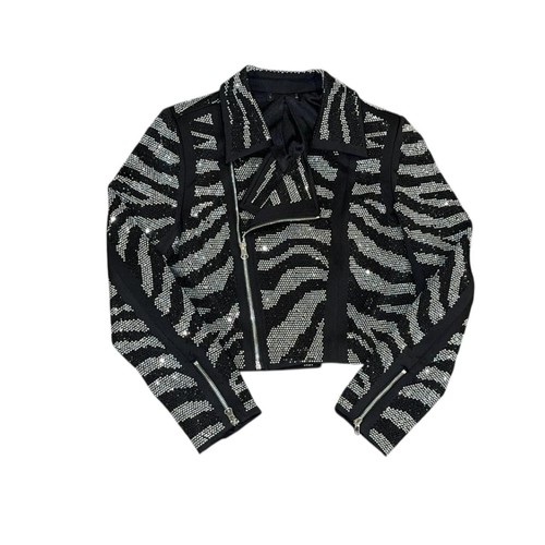 Dellore Black and silver zebra print sequin jacket