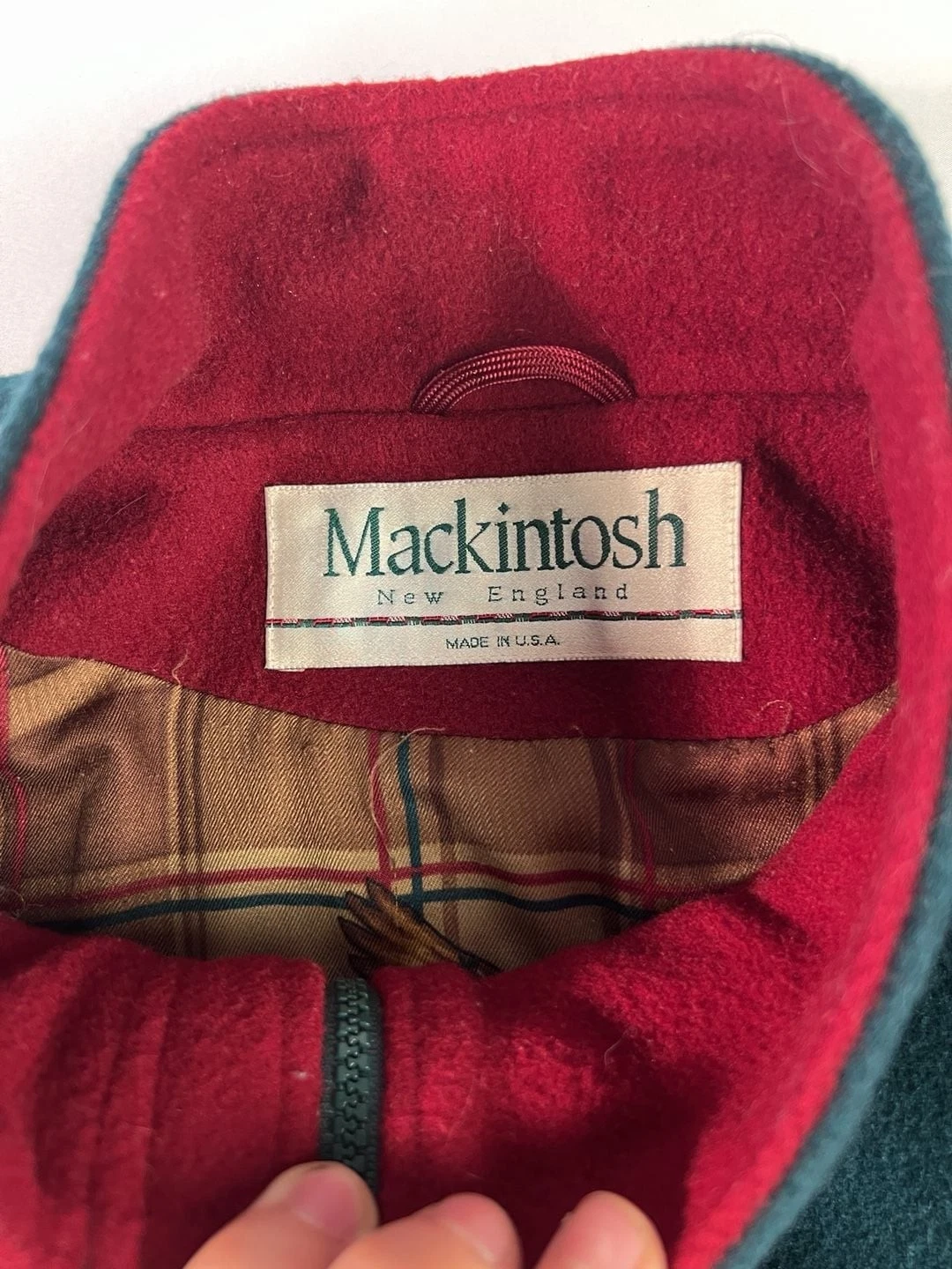 Mackintosh New England Wool Coat Dark Green Red Lined size men’s M - product detail image 2