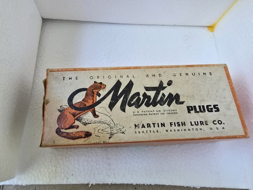 Señuelo de pesca de madera Martin Plug vintage cuerda de 4,25 pulgadas CAJA 2110382 AMARILLO - Imagen 2 de 7