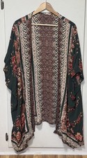 Women's Floral Open Front Kimono Green pink red Boho Bohemian floral Size M