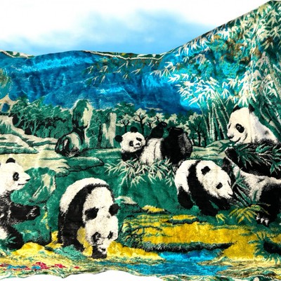 Vintage Tapestry Rug Art Wall Hanging Panda Bear Large Swan Velveteen 64  x 47 
