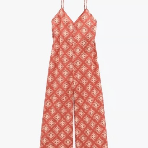 Zara BLOGGERS Fave Boho Geometric Open Back Wide Leg The Jami Jumpsuit Sz XS NWT - Picture 11 of 14