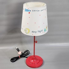 Childs Baby's Room Lamp Red Metal Pull Chain With Shade Bed Time Sleep Tight