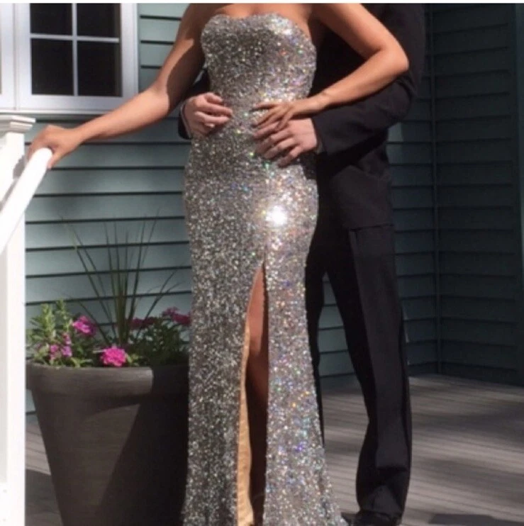 bg haute sequin dress Sequin Strapless Maxi Dress with Slit S / Black / 01743