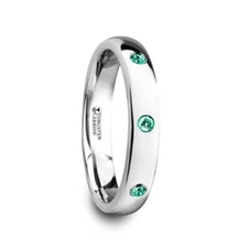 Thorsten CHLOE 3 Green Emerald Polished and Domed Tungsten Carbide Wedding Ring