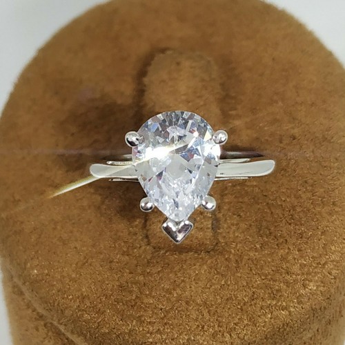 14K Oro Blanco Chapado 3 CT Corte Pera Imitación Diamantes Solitario Compromiso - Imagen 5 de 14