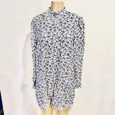 Divided Floral Mini Dress Sz M High Neck Long Sleeves White Blue H&M HM Twee