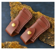 2PCS 5" Pocket Folding Knife Sheath Holder Plain Leather Belt Case Metal Snap