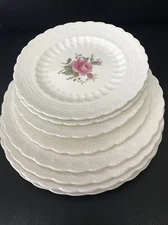 8 Pcs Spode's Jewel Copeland Billingsley Rose 4 Dinner, 4 Salad Plate Red Stamp