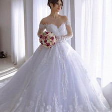 Luxury Chiffon O-neck Wedding Dresses Embroidery Beaded Full Sleeve Bridal Gowns