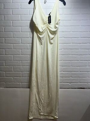NWT! Prettylittlething Shape Cream Sleeveless Ruched Bust Slinky Midaxi Dress 12