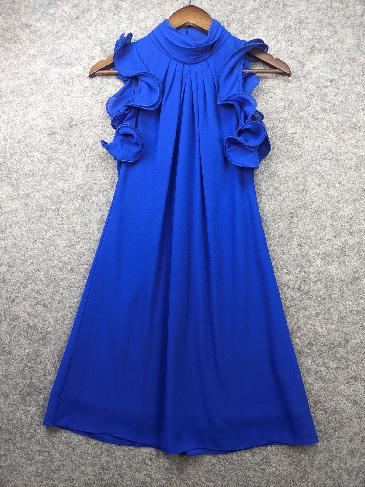 Vince Camuto Dress Womens Size 2 Blue High Neck Ruffle Sleeve Chiffon Shift  | eBay