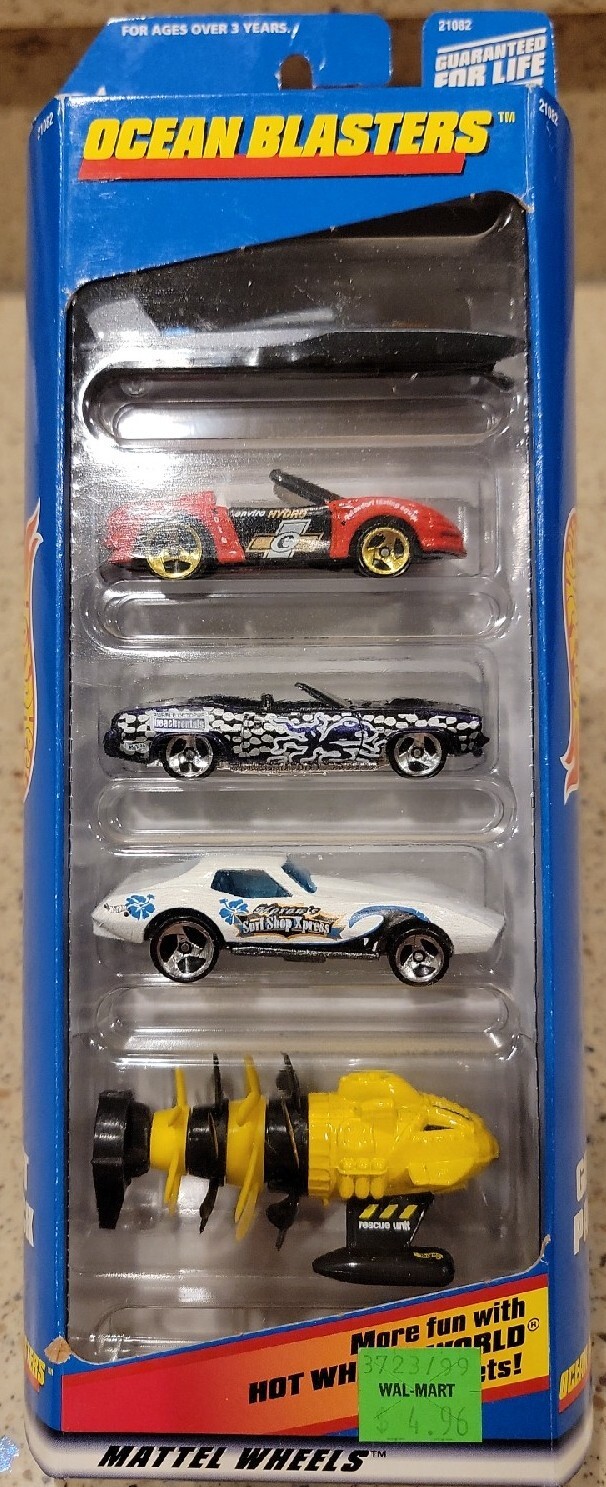 Vintage 1998 Hot Wheels Ocean Blasters 5 Car Gift Pack 1/64 Die Cast Cars L40