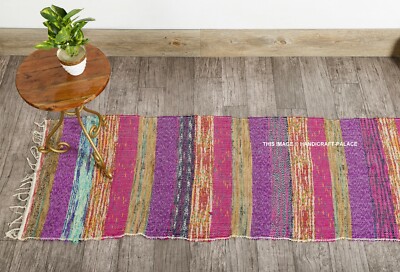 2x7   FT Baumwolle Teppich Multi Chindi Indisch Handmade Lang Fläche Wohnzimmer