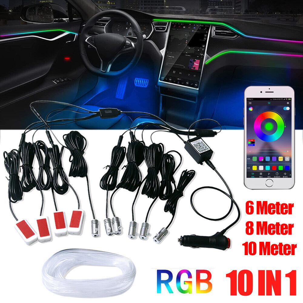 10IN1 RGB LED Ambientebeleuchtung Neon Auto Innenraum Licht 10M Fiber Optic  APP