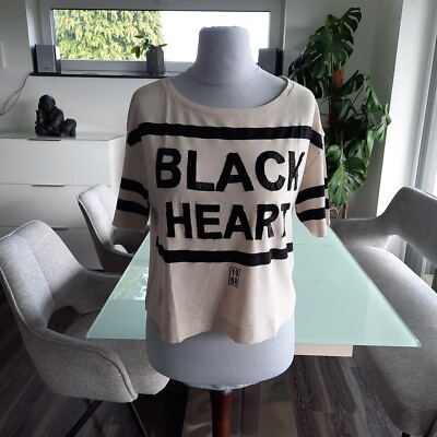 Sisley T-Shirt Crop Top Oversize Perlen Graubeige Größe S ***guter Zustand***