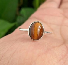 Tiger Eye Ring Sterling Silver Handmade Gemstone Ring Women Jewelry Gift for Her