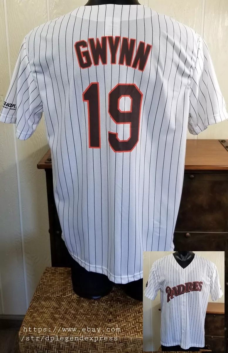 MLB San Diego Padres #19 Tony Gwynn Pinstripe Button-Up SGA Jersey Adult  *Sz XL*