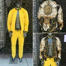 Men's Yellow Velour Fashion Reversible Tracksuit Runs Very Small