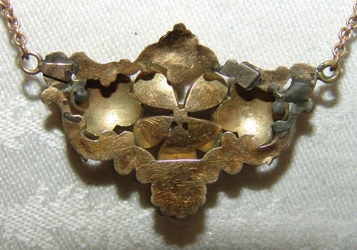 Collier - Kette Granat und Saatperlen Biedermeier 19. Jh. Schaumgold vergoldet - Bild 13 von 13