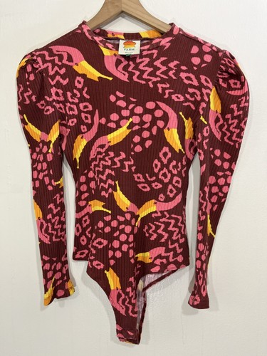 Farm Rio Toucanissimo Toucan Bird Bodysuit M Top Boho Maximalist Arty Tropical