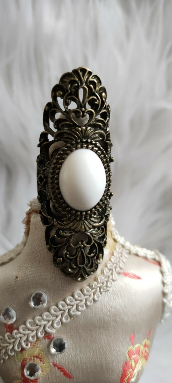 Beautiful Brass Long Statement Ring with White st… - image 3