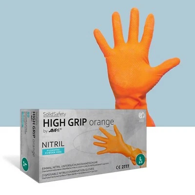 AMPRI 50 Solid Safety HIGH GRIP Nitril-Chemikalien-Schutzhandschuhe Orange M,L,XL,XXL