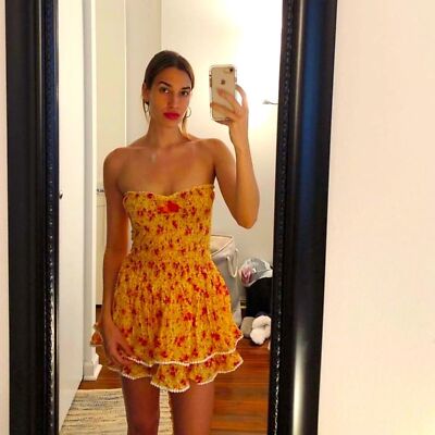 Poupette St Barth mini bandeau dress in yellow bouquet NWT | eBay