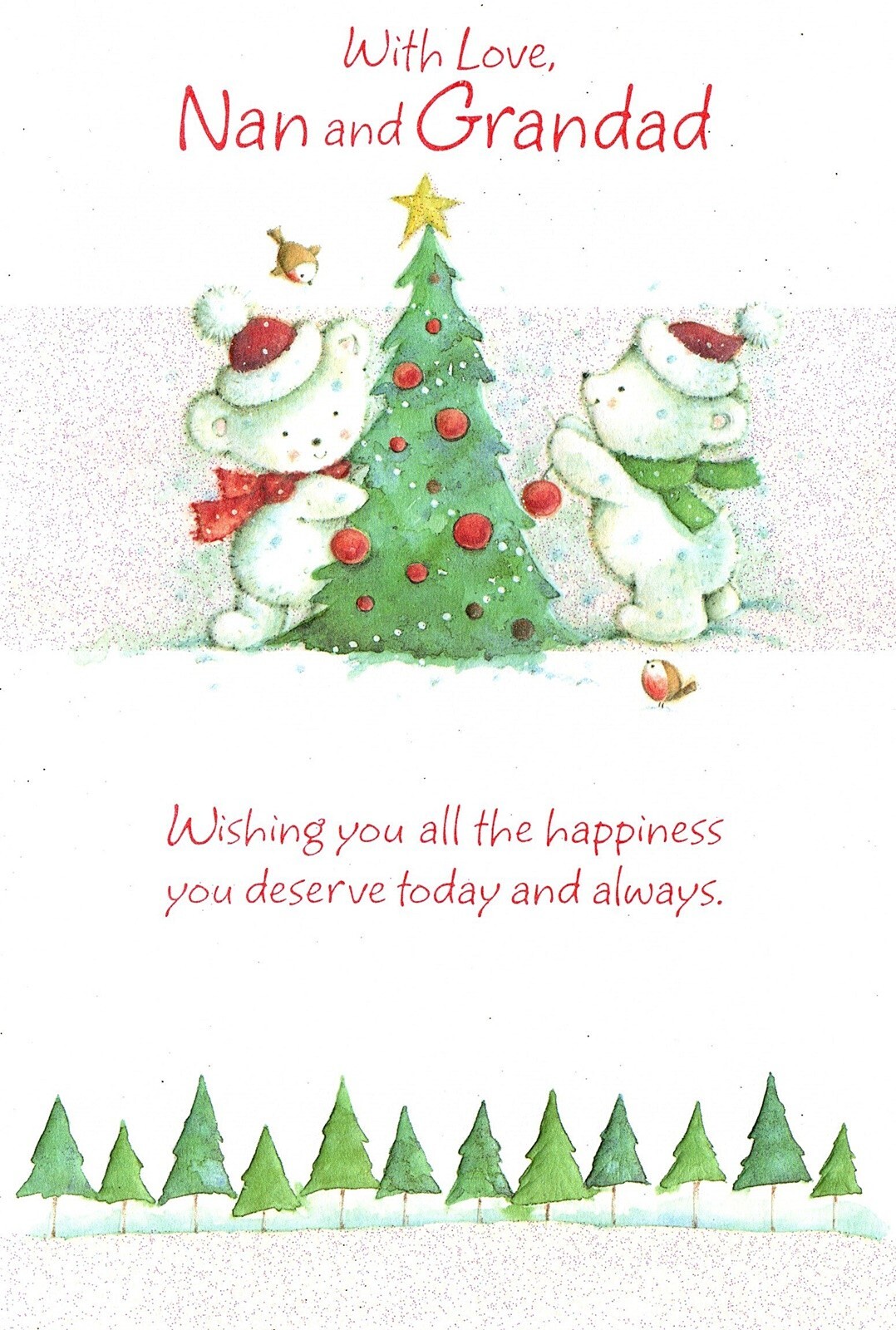 Christmas Card With Love Nan and Grandad Cute Bears with Christmas Tree