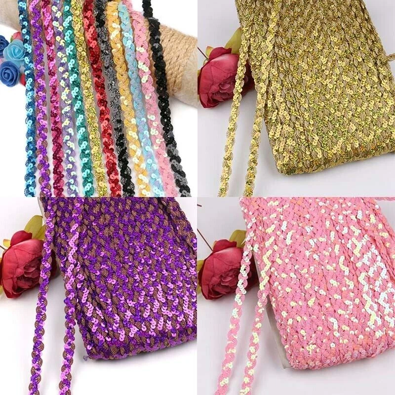 Lentejuelas Hágalo Usted Mismo Brillo Fiesta Encaje Decoración Borde Tela Boda Colorido Para Foto 3 de 4