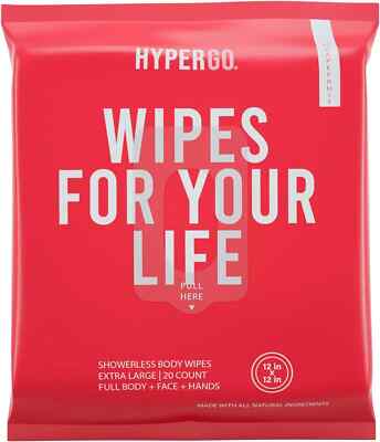 Hypergo Full Body No Rinse Adult Wipes Camping Travel Gym 20 count
