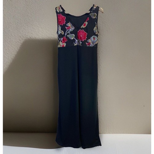 VTG 90s Y2K Velvet Burnout Maxi Dress Black Floral Gown Size 9 / 10 Goth Witchy - Picture 2 of 11
