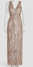 Aidan Mattox Women Gold Sleeveless Bead  Sequin Column Gown Size 6