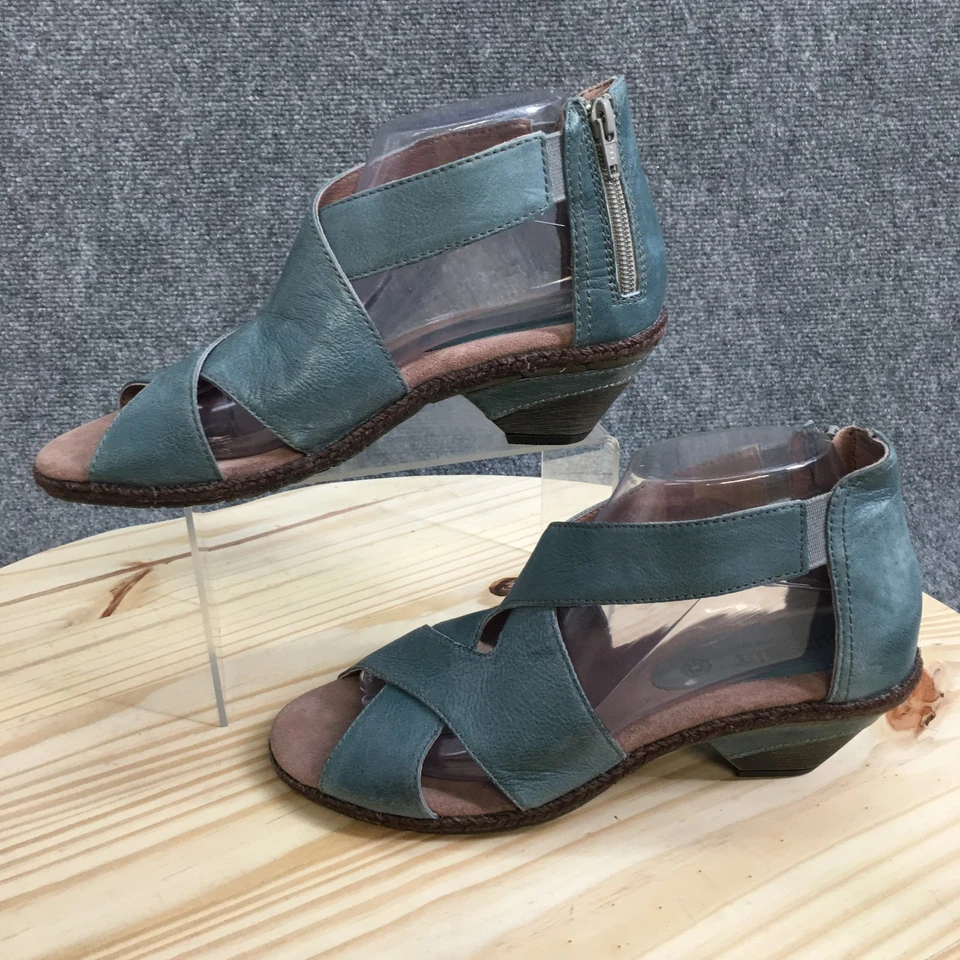 Sandalias Bussola Mujer 39 Gladiador Azul Cuero Peep Toe Bloque Tacones Informales Foto 2 de 4